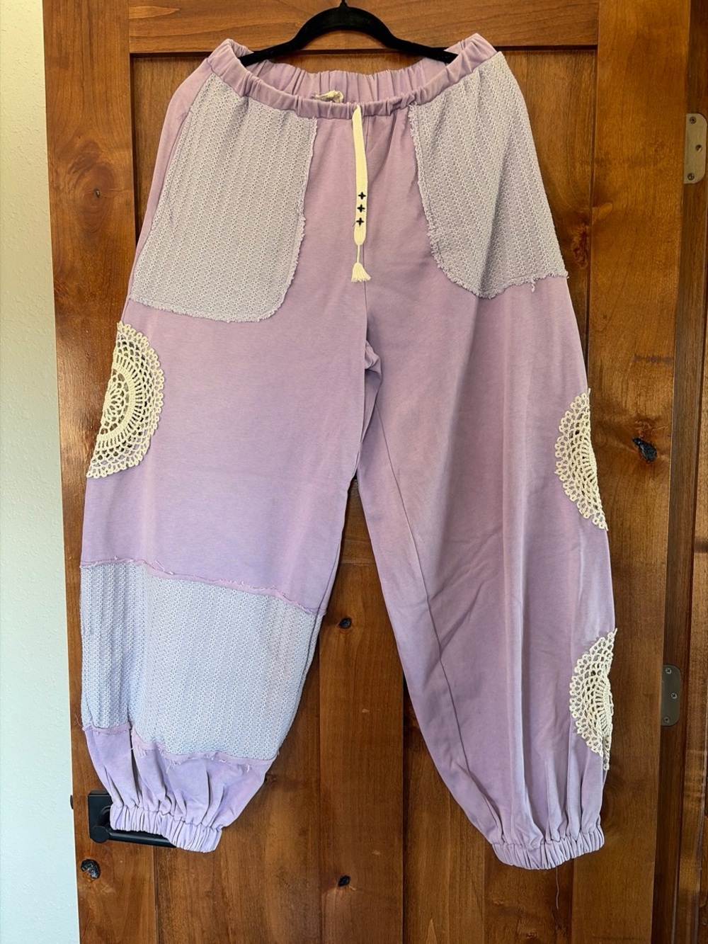 POL Lavender Crochet Patch Jogger Pants
